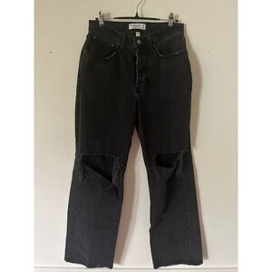 Abercrombie & Fitch Ultra High Rise Ankle Straight Jeans Washed Black Raw Hem 27